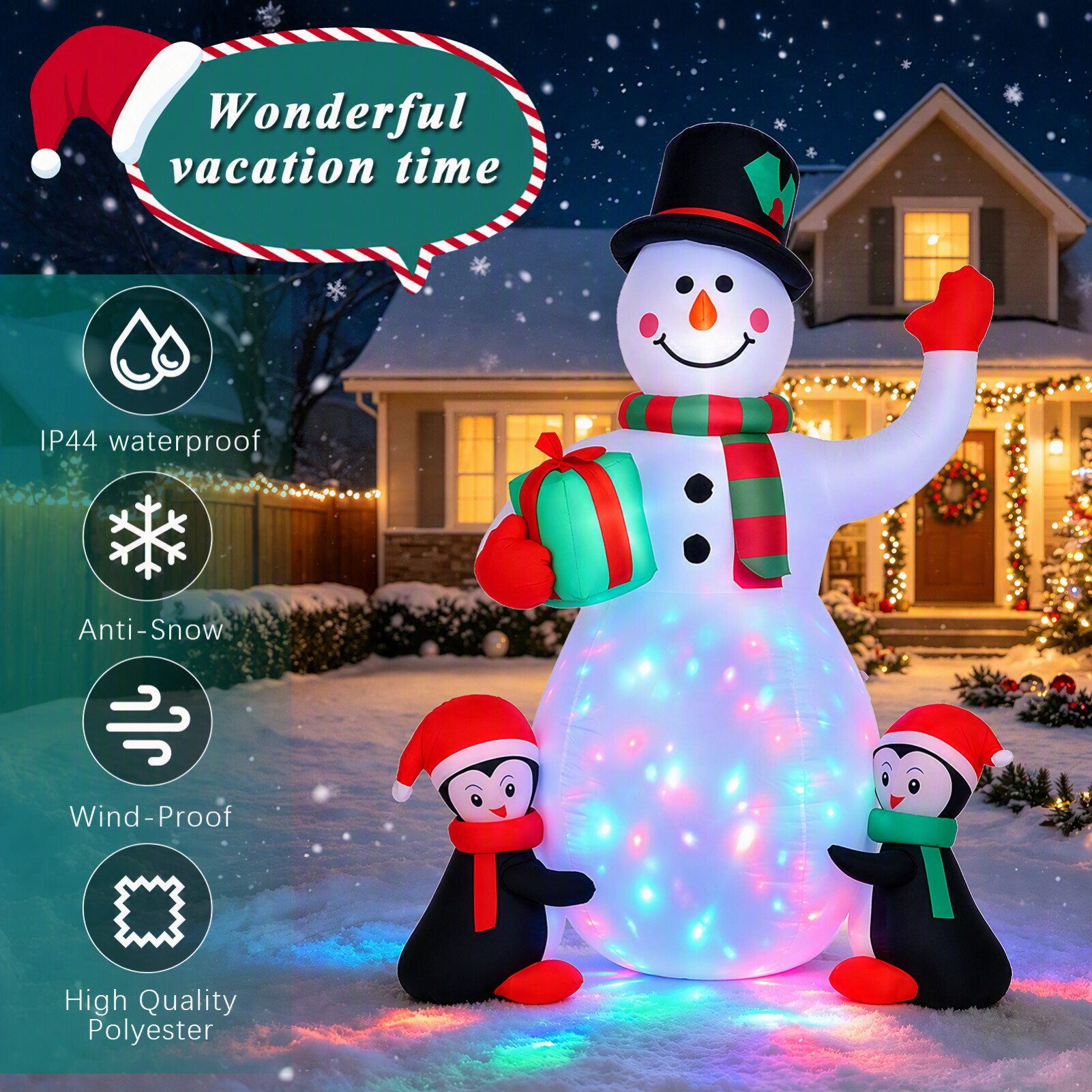 Justpe 6.5-Foot Christmas Inflatable Snowman with Penguins photo 3