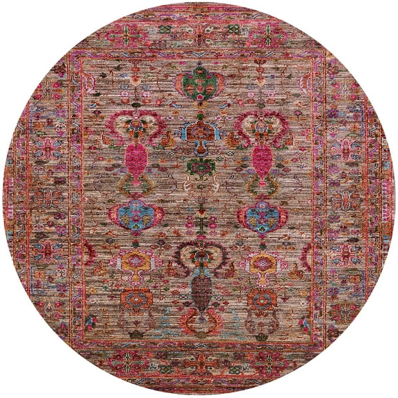 Ahgly Company Indoor Round Mid-Century Modern Light Copper Gold Oriental Area Rugs, 7' Round