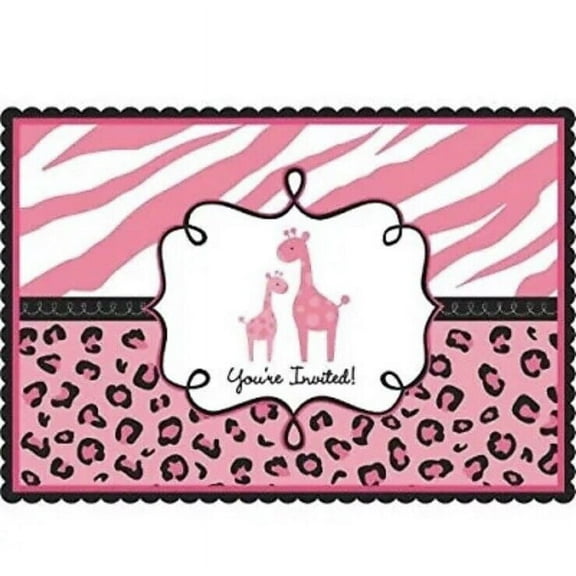 Amscan Sweet Safari Girl Postcard Invitations - Multicolor, 20 Count, Baby Shower