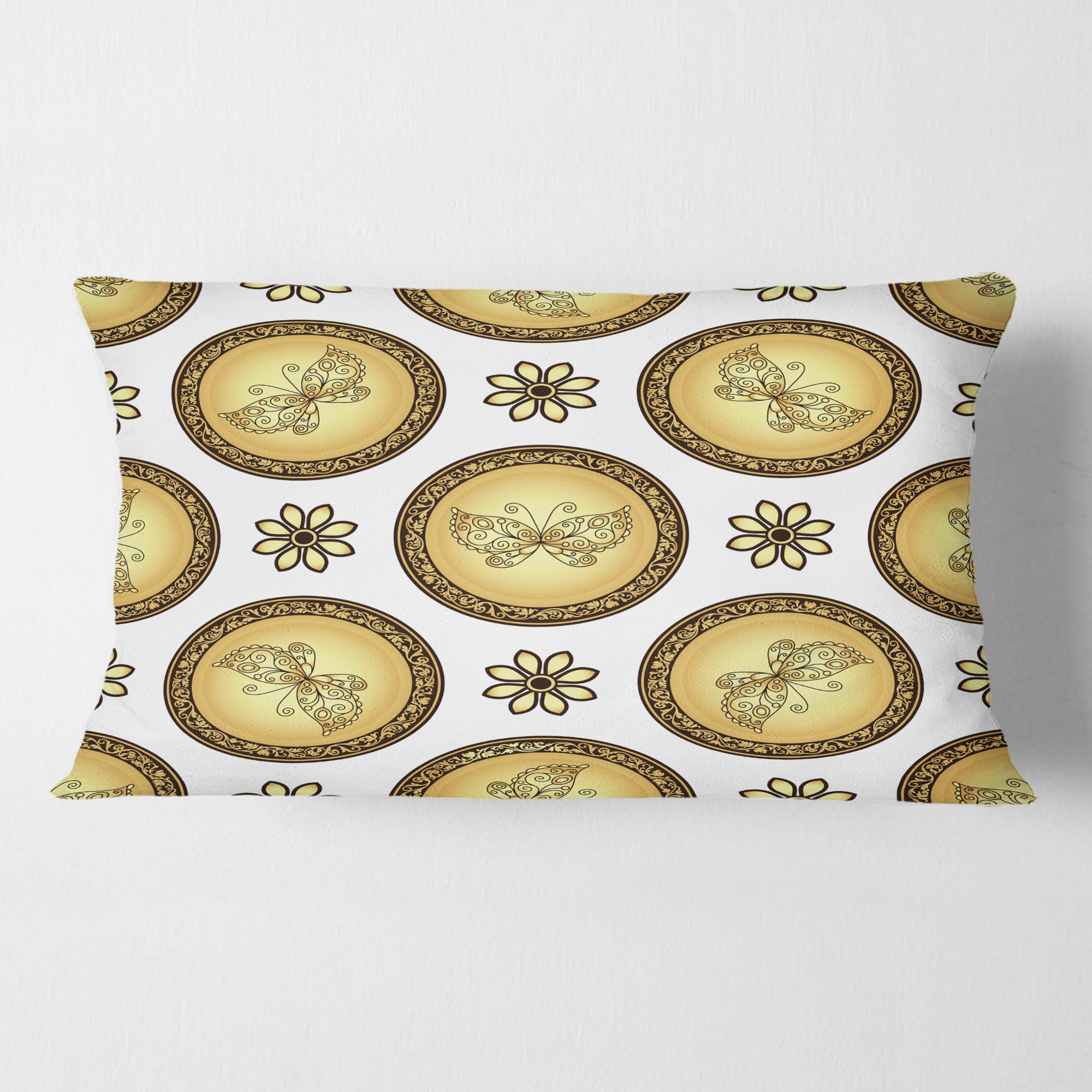Designart Gold and browne pattern with gradient vintage circles' Mid-Century Modern Throw Pillow - 12x20