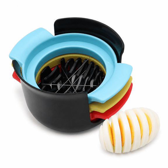 Nordwen Egg Slicer for Hard Boiled Eggs, 3-in-1 Stainless Steel Egg Cutter with Compact Storage Base