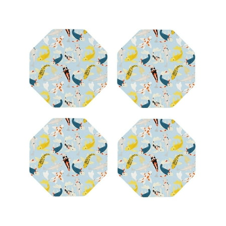 

Junzan Japanese Carps Print Coasters for Drinks - Leather Coasters Set of 4 for Coffee Table for Housewarming/Kitchen/Bar/Decor-Octagon