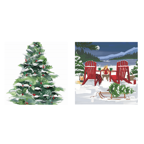 Snowy Winter Themed Napkins Bundle, Winter Tree and Lakeside Holiday