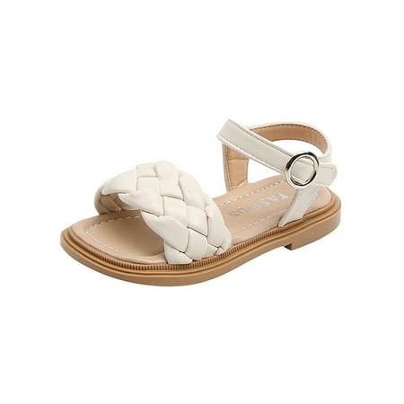 

Welliumy Girl s Princess Shoes Summer Dress Sandal Braid Strap Flat Sandals Wedding School Lightweight Beach Beige 5.5C