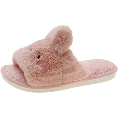 

PIKADINGNIS Fluffy Fuzzy House Slippers for Women Non-Slip Cute Bunny Open Toe Bedroom Slippers Indoor Outdoor