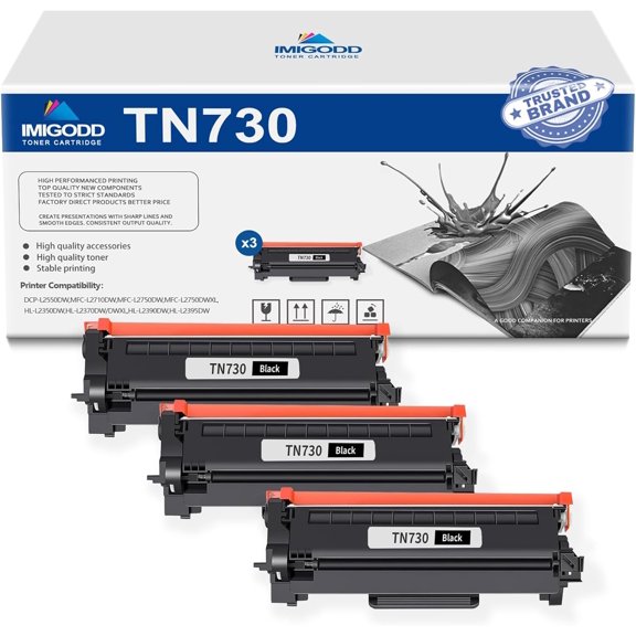 3-Pack TN730 Black Toner Cartridge Replacement for Brother High Capacity 2,000 Pages with DCP-L2550DW MFC-L2710DW L2750DW L2750DWXL HL-L2350DW L2370DW/DWXL L2390DW L2395DW Printer