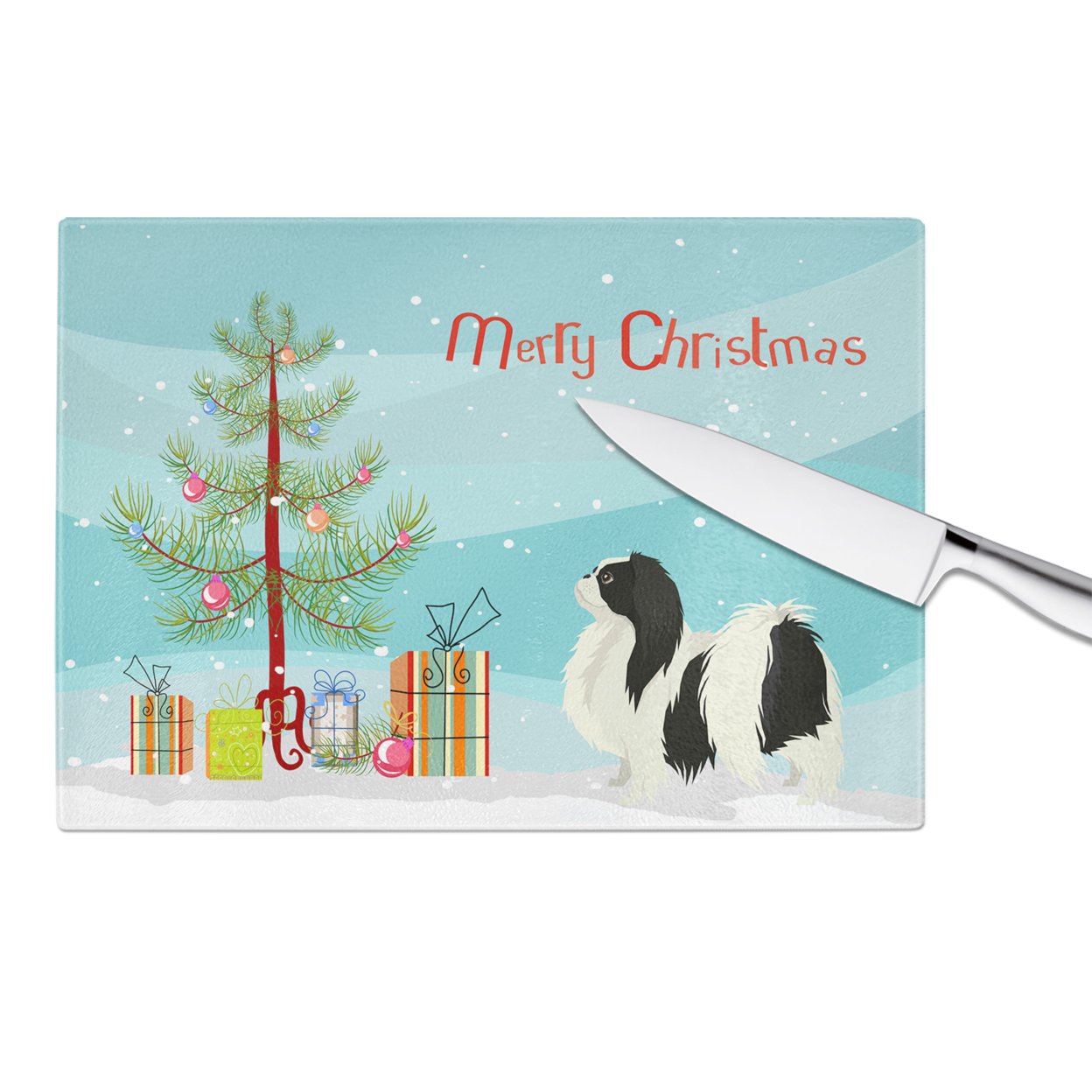 Carolines Treasures CK3548LCB Japanese Chin Christmas Tree Glass Cutting Board Large, 12H x 16W, multicolor