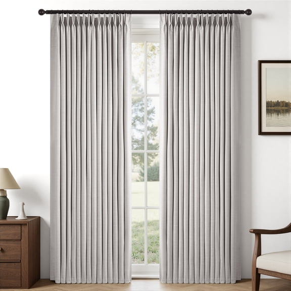 Jainmy Total Blackout Pinch Pleated Curtain for Livingroom Bedroom,Faux Linen Light Blocking Room Darkening Drapes,2 Panels Set,40''W×90''L,Grey Beige