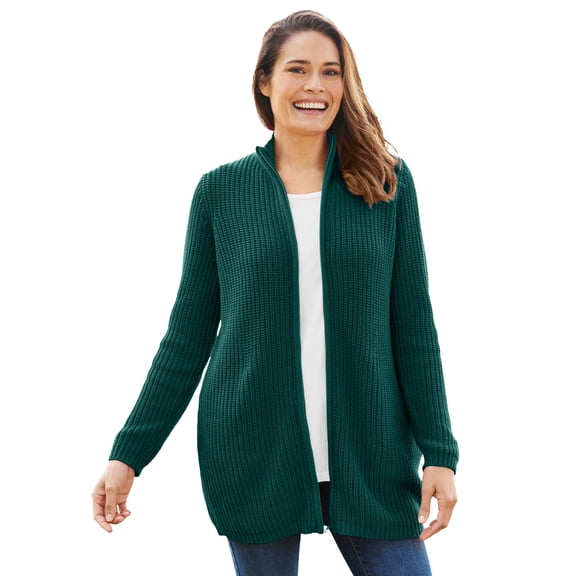 Woman Within Plus Size Zip Front Shaker Cardigan Sweater