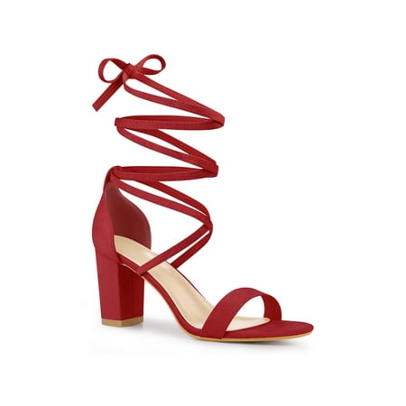 

Perphy Women s Open Toe Lace Up Bow Tie Chunky Heel Sandals