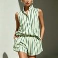 thumbnail image 2 of Pretxorve 2 Piece Set for Women Print Striped Stand Collar Half Button Sleeveless Top Elastic Shorts Outfits, 2 of 5