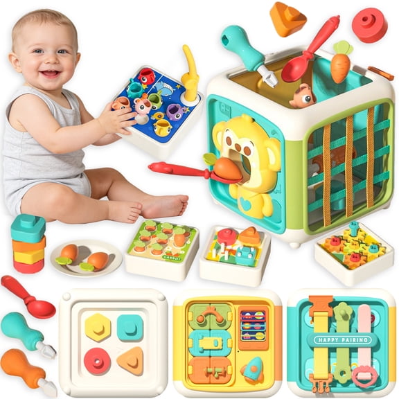 LieGorJi 8 in 1 Montessori Toys for Toddler Girls Boys, Baby Sorter Earily Learning Sensory Activity Cube, Development Multifunctional Toys, Ideal Birthday Gifts for 1-3 3-5 5-8 Year