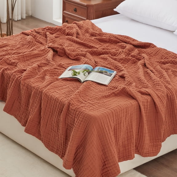 Love's cabin 6 Layer 100% Cotton King Muslin Blankets for Adults, Soft Lightweight Breathable Gauze Blanket for Bed or Couch, 108" x 90" Terracotta
