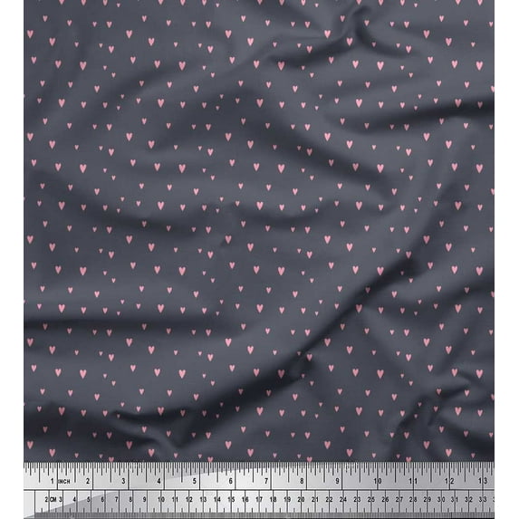 Soimoi Satin Silk Fabric Heart Small Printed Fabric 1 Yard 42 Inch Wide