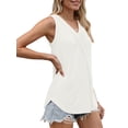 thumbnail image 5 of MOSHU V Neck Tank Tops for Women Flowy Pleated Sleeveless Shirts Loose Fit Women Tops Dressy Curved Hem Summer Tops, 5 of 12