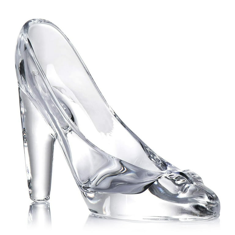 Sofullue Princess Clear Glass Slipper Imitation Crystal Transparent Bowknot  High Heels Shoes Figurine Ornament Wedding Decoration 