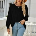 thumbnail image 4 of Annhoo Going out Tops for Women Fall Casual Pleated Crewneck Long Sleeve T-Shirts Ladies Basic Solid Color Blouses, 4 of 7