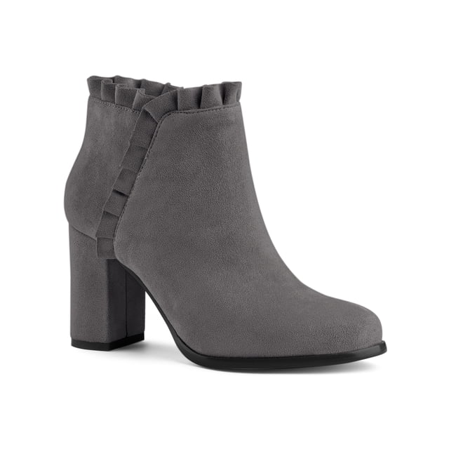 Unique Bargains Bottines à Talon Bloc à Volants pour Femme Gris (Taille 6)