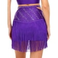 thumbnail image 2 of Aislor Women's Rhinestone Shiny Latin Dance Fringe Hem Salsa Tango Ballroom Performance Skirt Purple M, 2 of 7