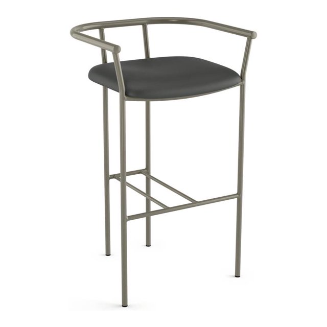 Amisco June 30" Faux Leather and Metal Bar Stool in Dark Gray/Matt Light Gray