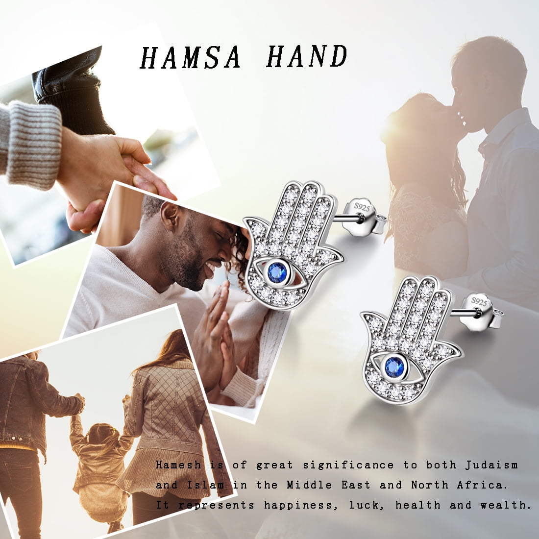 Hand of Fatima Earrings 925 Sterling Silver Hamsa Hand Stud Earrings Protection Amulet Jewelry Gifts for Women Hipunk