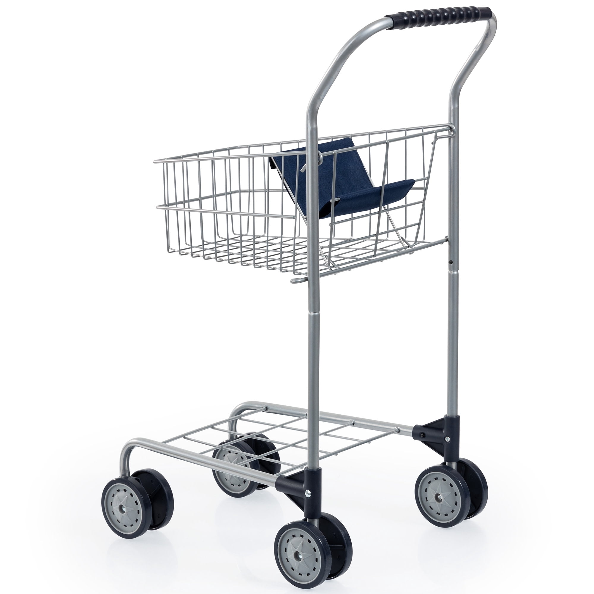 Bayer Design: Shopping Cart - Grey & Blue - Grocery Pretend Play Toy, Spacious Basket Holds Toys & Dolls, Lightweight, Dual Wheels, Toddler-Kids 18mo+