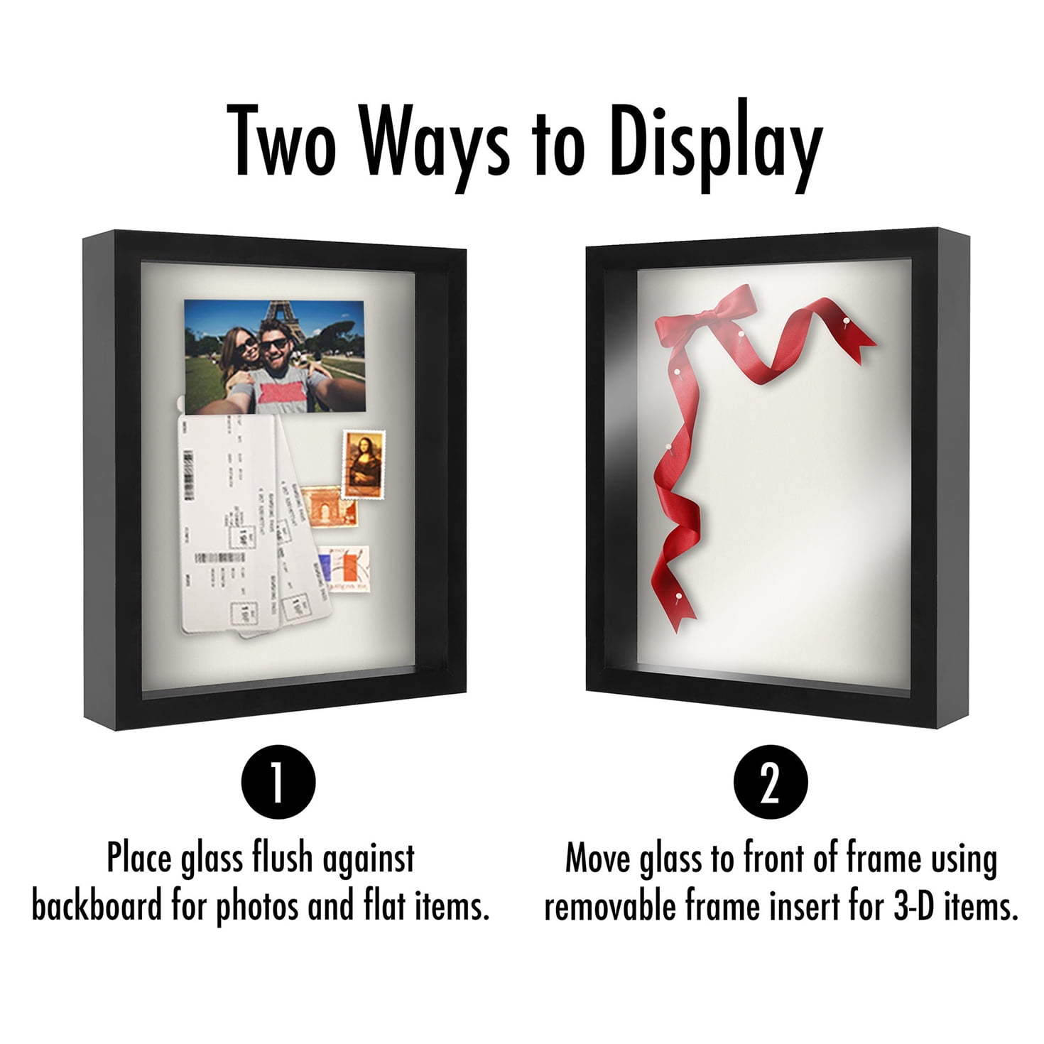 Americanflat 11x14 Shadow Box Frame in Black with Soft Linen Back - Engineered Wood with Shatter-Resistant Glass, and Hanging Hardware for Wall and Tabletop Display