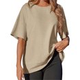 thumbnail image 5 of Short Sleeve Women Solid Casual Loose Side Split Shirt Tops, 5 of 6