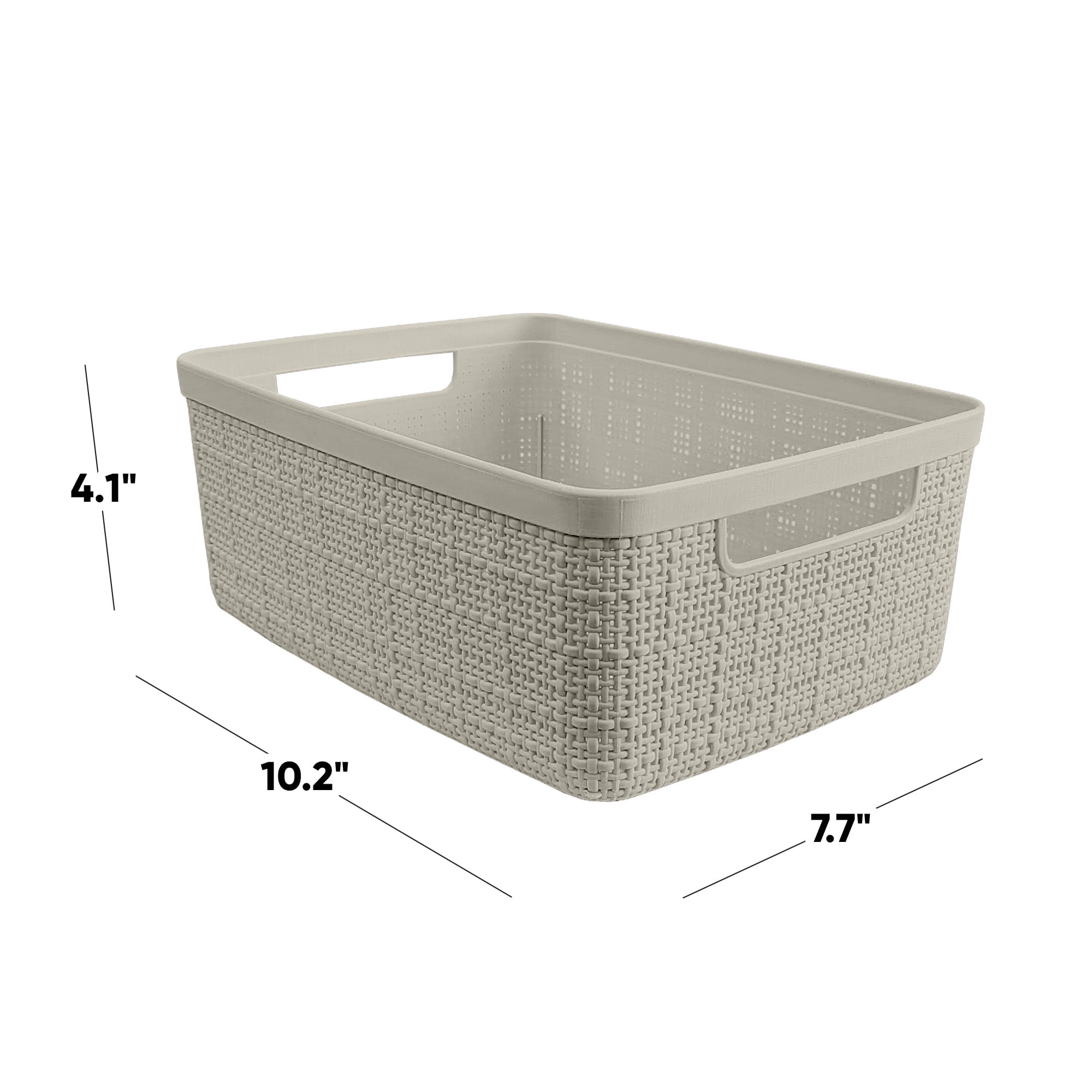 (6 pack) Curver Jute Small Beige Plastic Decorative Storage Basket, 10.6 in x 7.8 in x 4.3 in
