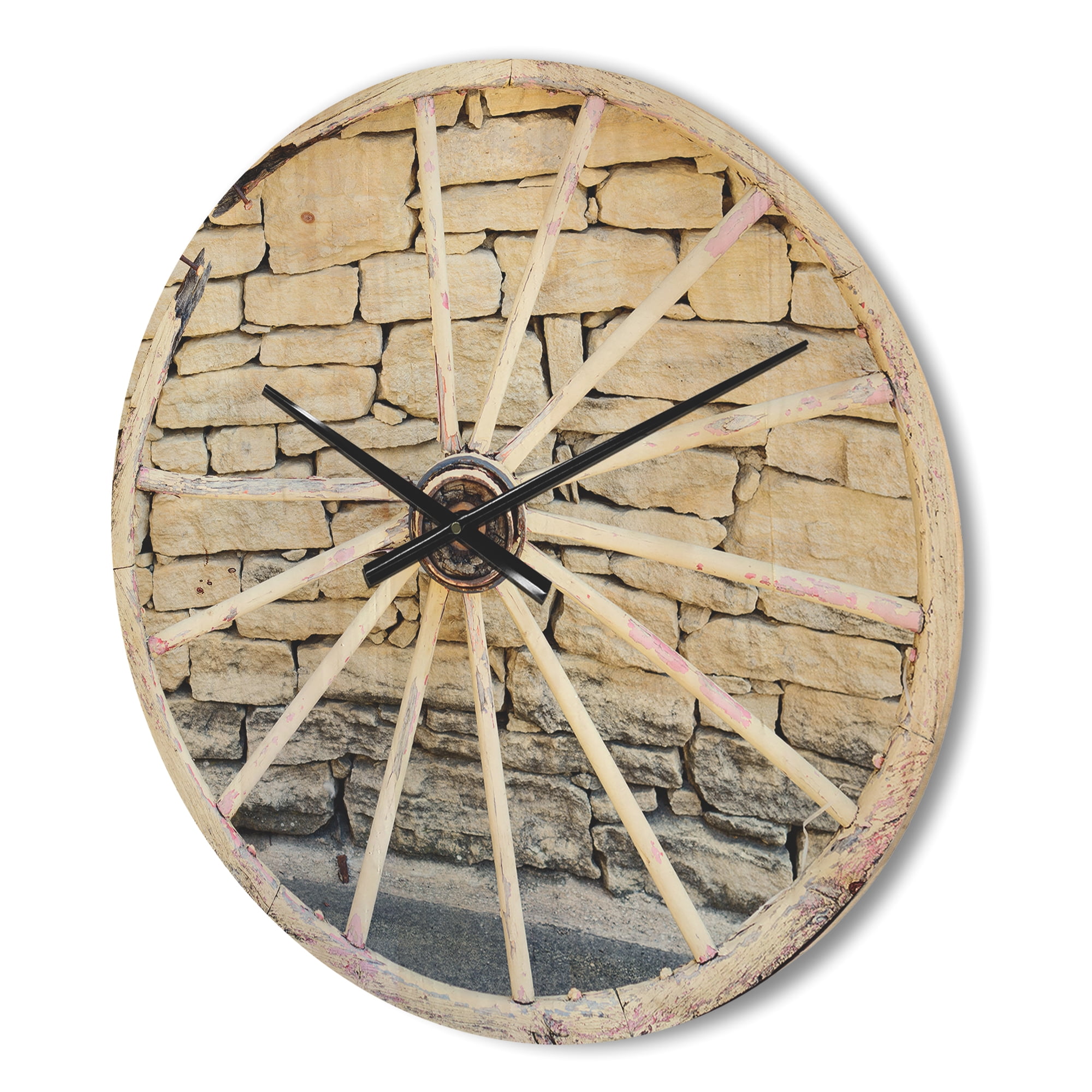 Designart 'Broken Old Vintage Wood Wheel ' Farmhouse Wood Wall Clock