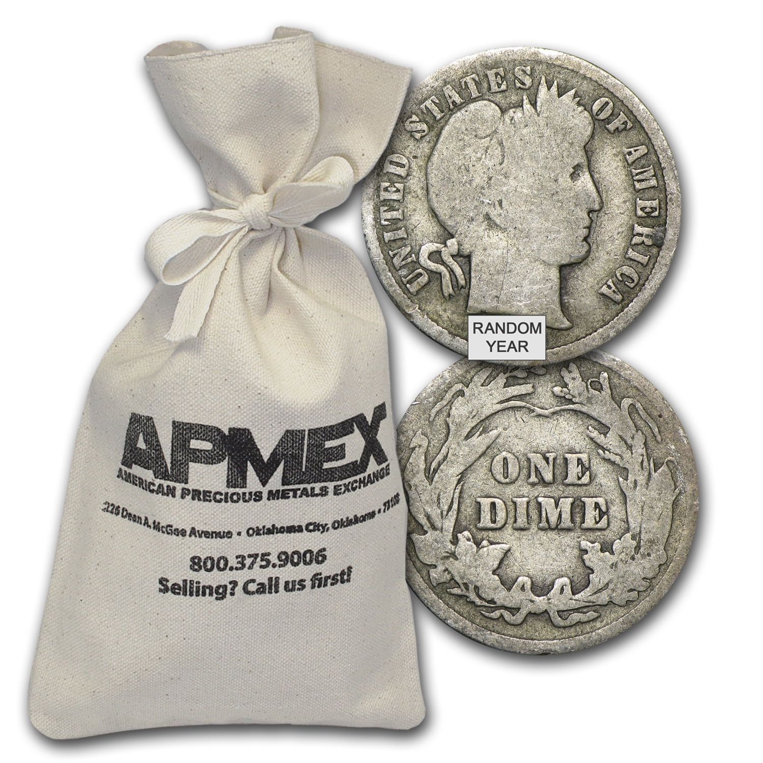 90 Silver Barber Dimes 100 FaceValue Bag