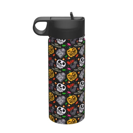 

Uemuo Pumpkin And Flying Bat Print 18oz Sports Insulated Kettle Water Bottle Outdoor Sports Bottle Insulated Hydration Bottle with Handle & Flip Straw