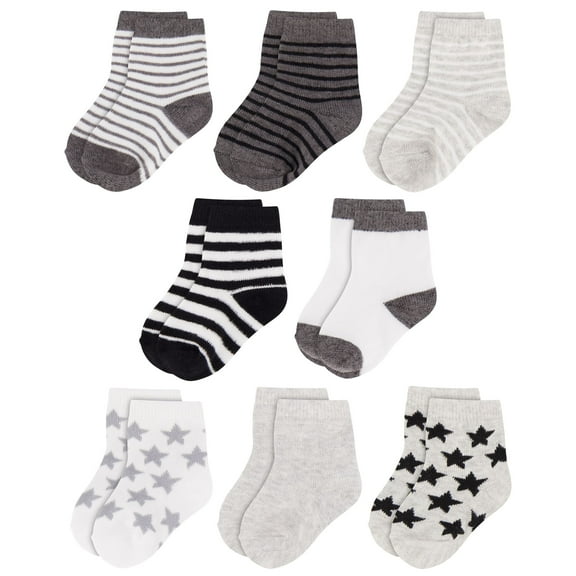 Rising Star Unisex Toddler Socks, Baby Boy Socks, 8 Pack - Organic Quarter Baby Socks for Infants, Soft Breathable Cotton, Neutral Colors