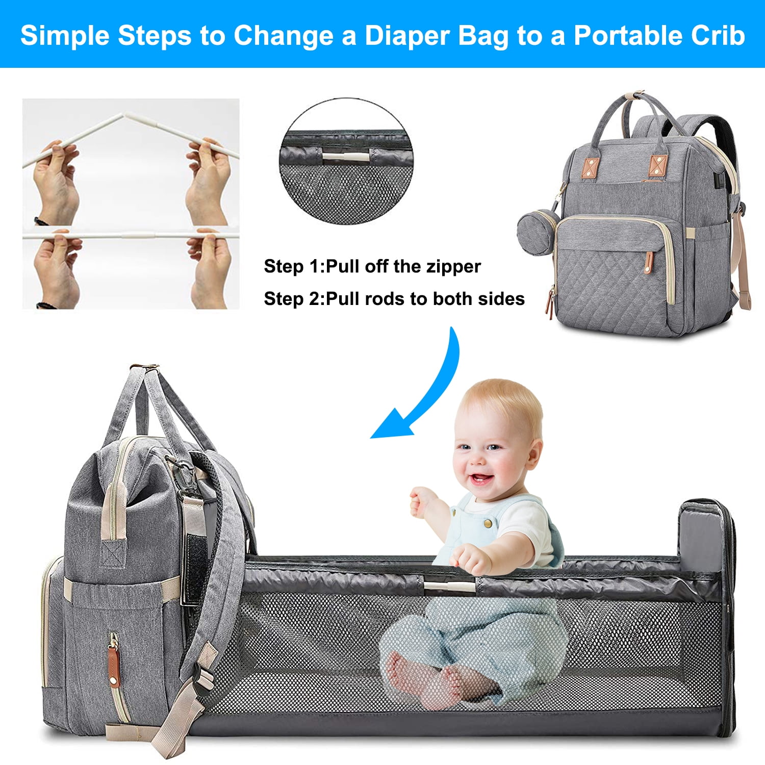 Diaper Bag Backpack Multifunctional Diaper Backpack with Extension Pad  Large Capacity Diaper Bag for Baby Boy and Girl Travel Baby Bag for Moms