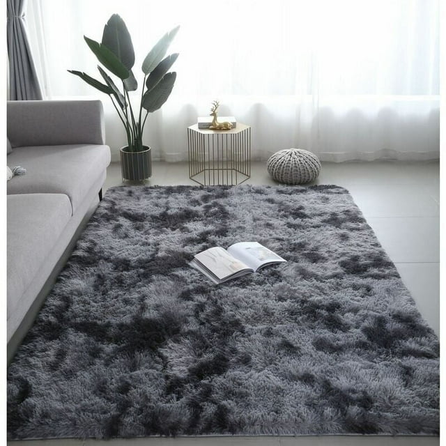 Alfombras peludas para interiores, alfombra de diseño moderno súper suave y esponjosa con capa intermedia de espuma viscoelástica, respaldo de goma antideslizante para sala de estar, dormitorio,