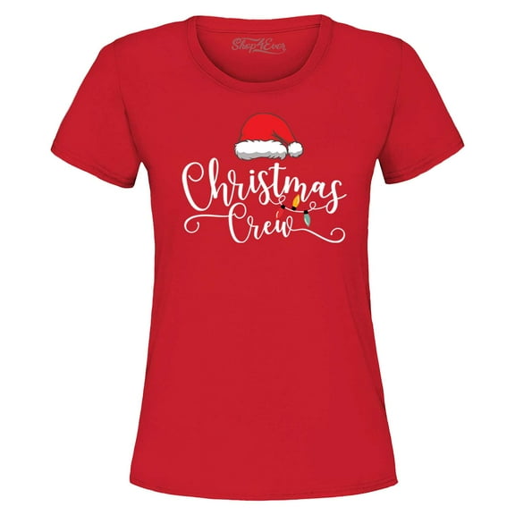 Shop4Ever Women's Christmas Crew Matching Xmas Holiday Graphic T-Shirt Medium Red