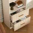 thumbnail image 6 of 63" Tall Bookshelf with 2 Drawers, 3 Shelf Modern Bookcase with Adjustable Shelf, Open Shelves Bookcase, Unique Book Shelf for Home Office, Oak, 6 of 8