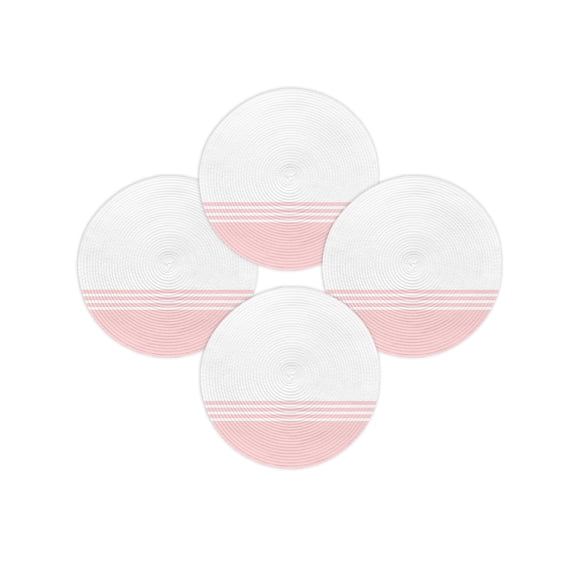 Round Placemats Set of 4 Pink White Stripes Place Mats Washable Woven Placemat Modern Minimalist Circle Braided Table Mat for Kitchen Dining Table Party Home Decor 15 Inch