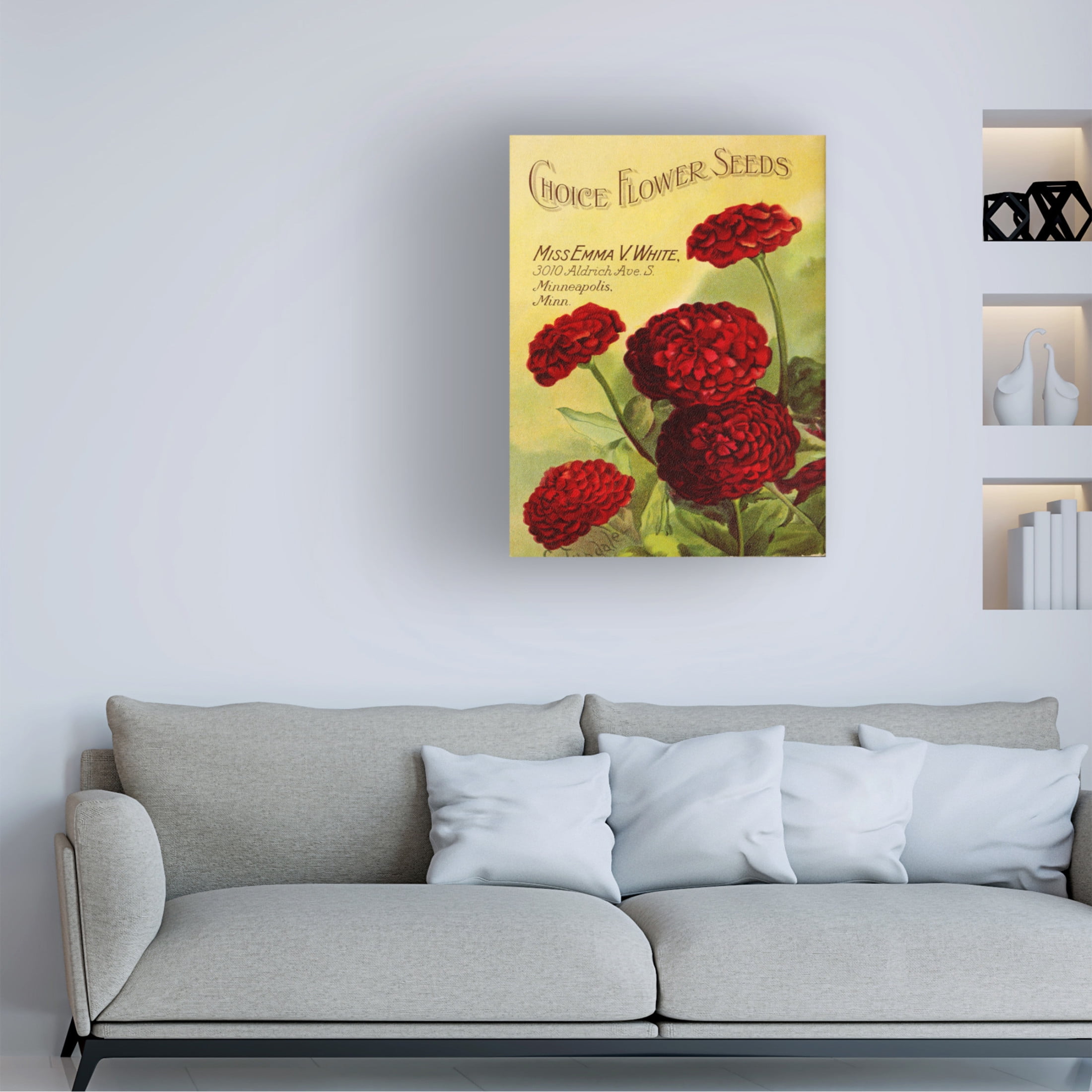 Canvas Wall Art - Vintage Apple Collection 'Red Flowers 1919' Wall Art for Living Room, Bedroom, or Office Décor by Trademark Fine Art - 35 x 47 Inches