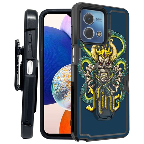 ANJ  Rugged Shockproof Kickstand Hybrid Case with Card Slot and Holster   Tempered Glass Cover for Motorola Moto G Stylus 5G (2023) - Snake Skull