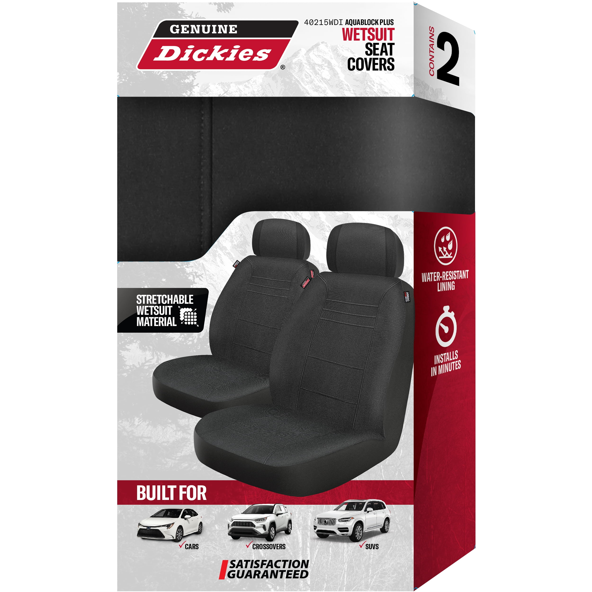 Genuine Dickies 2 Piece Aquablock Universal Car Seat Covers, Black