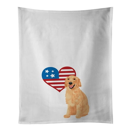 

Golden Retriever Gold #1 Patriotic White Kitchen Towel Set of 2 19 in x 28 in