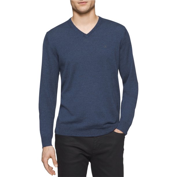 Calvin Klein Merino suéter con cuello en V para hombre, azul, pequeño Calvin Klein Pull-over
