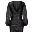 thumbnail image 5 of JGTDBPO Formal Dresses For Women Sexy V-Neck Elegant Party Dress Long Sleeve Evening Party Cocktail Dress Wrap Hip Dress Sequin Out Slim Mini Gowns Dress Wedding Guest Dresses For Women 2024, 5 of 6