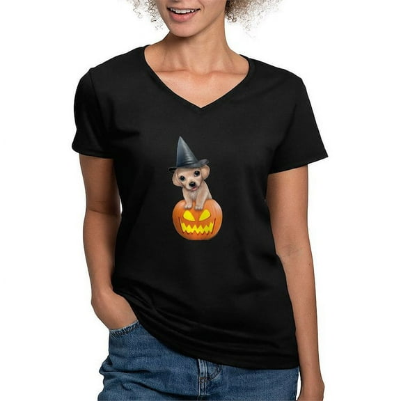 CafePress - PD Moreno's Halloween Puppy Women's V Neck T Shirt - Women's V-Neck Dark T-Shirt