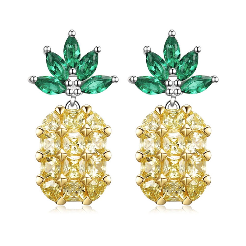 Pineapple Drop Earrings Yellow Green Cubic Zirconia Womens Ginger Lyne