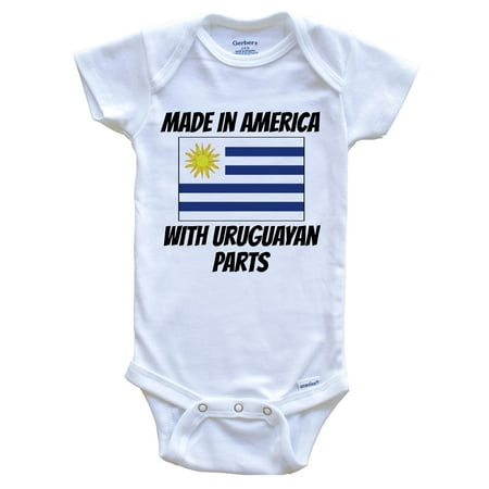 

Made In America With Uruguayan Parts Uruguay Flag Funny Baby Bodysuit - Cute One Piece Baby Bodysuit 0-3 Months White