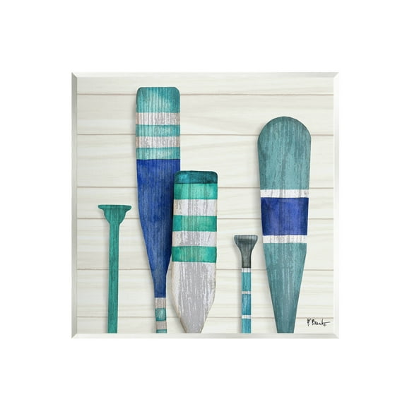 Stupell Industries Port Oars Blue Green Striped Patterns Graphic Art Unframed Art Print Wall Art, Design by Paul Brent