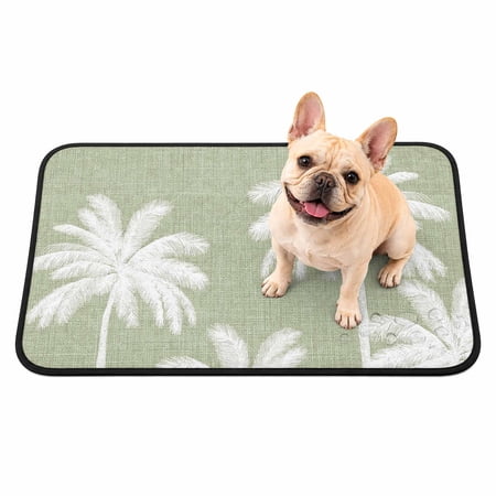 Pet Pee Pad Mat Tropical Botanical Palm Tree Waterproof Reusable Dog Potty Training Pad Coastal Summer Leaf Sage White Non Slip Pet Urine Mat for Indoor Potty Training Floor Protection 24x18 Inch