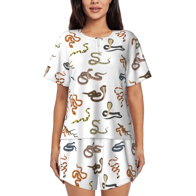 Fotbe Snake Conjunto de Pijama Estampado para Mujer, 2 Piezas, Ropa de Dormir con Camiseta de Manga Corta y Shorts Suaves-Large